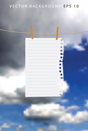 paper sheet on a wooden clips with cloudsのイラスト素材