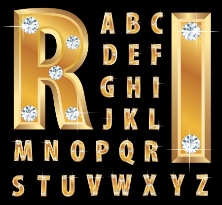 illustration of the golden alphabet with diamondsのイラスト素材
