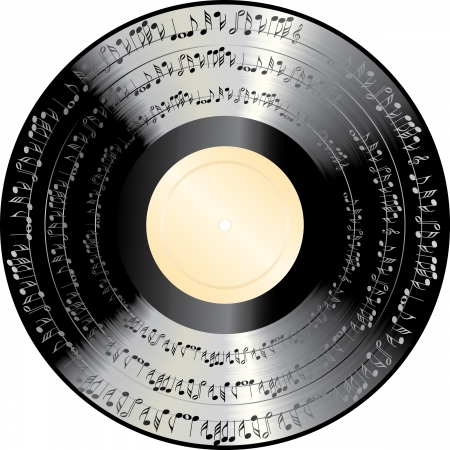 old vinyl record with music notesのイラスト素材