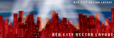 vector red city silhouette with spotlightsのイラスト素材