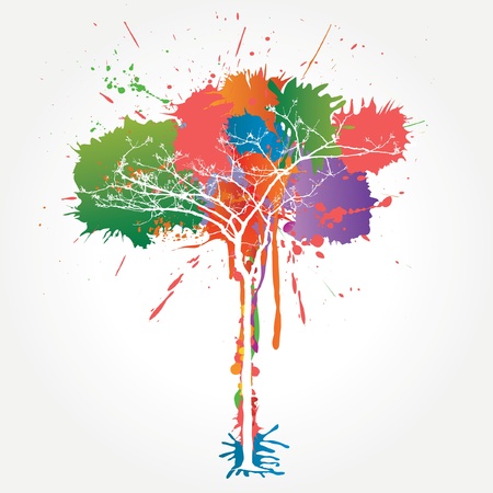 vector white tree over color splashのイラスト素材