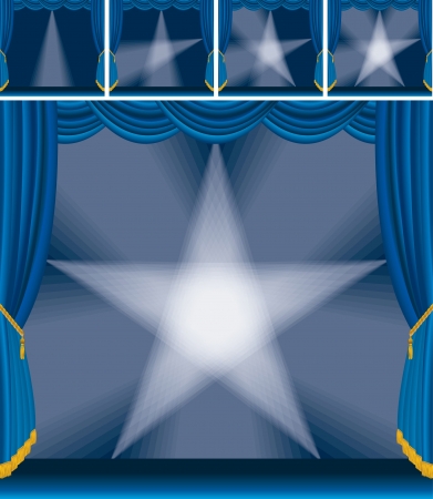 Illustration of a blue stage with star made of spotlightsのイラスト素材