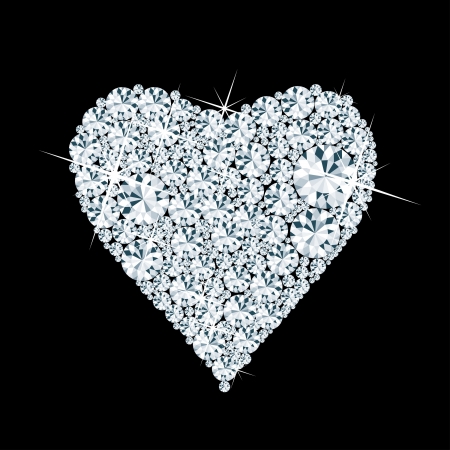 vector abstract diamond heart on black background のイラスト素材