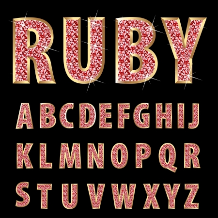 vector golden alphabet with rubysのイラスト素材