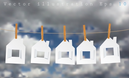 vector illustration for real estate concept with paper houses on ropeのイラスト素材