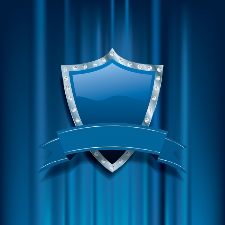 blue vector background with shield, diamonds and blank bannerのイラスト素材