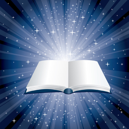 blue magic book on starry nightのイラスト素材