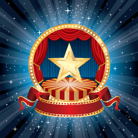 golden star on rounded stage in starry nightのイラスト素材