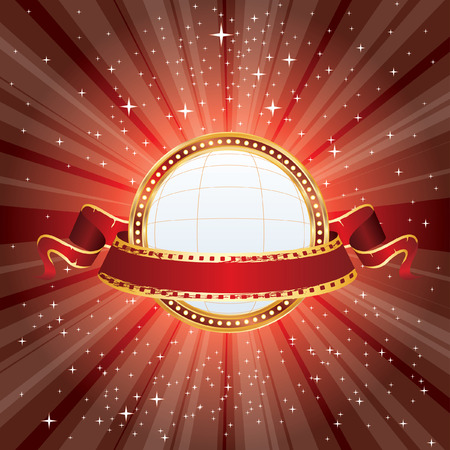 blank globe billboard with cinema banner on red starburstのイラスト素材