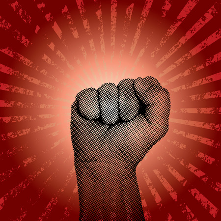 vector illustration with fist and grunge red burstのイラスト素材