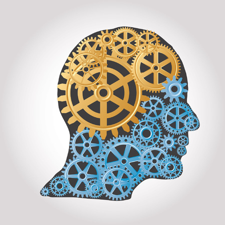 vector human profile with golden and blue gearsのイラスト素材