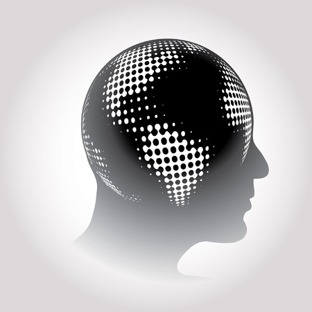 vector halftone raster globe on human headのイラスト素材