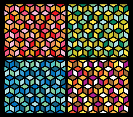 vector abstract geometric seamless repeating wallpaper in four color variationsのイラスト素材