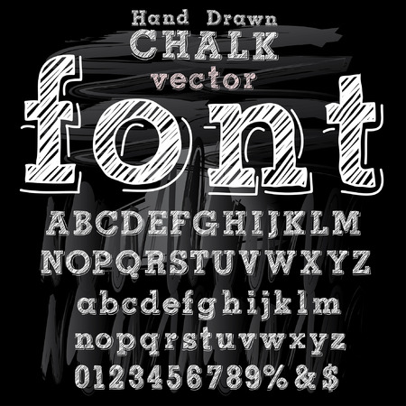 hand drawn font with chalk on blackboardのイラスト素材