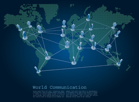 vector abstract illustration with connected people on world mapのイラスト素材