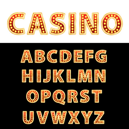 vector golden and red entertainment or casino letters with bulb lampsのイラスト素材