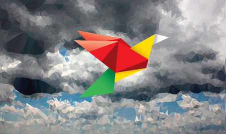 illustration of multicolor bird in cloudy paper skyのイラスト素材