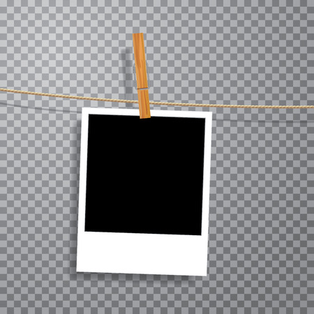 vintage blank photo on rope with wooden clipのイラスト素材