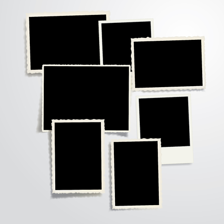 set of seven vintage blank photo frames with transparent shadowのイラスト素材