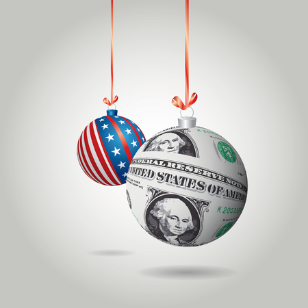 Christmas ball with dollar and USA flag textureのイラスト素材
