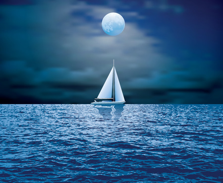 sailboat sail on blue sea ocean horizonのイラスト素材