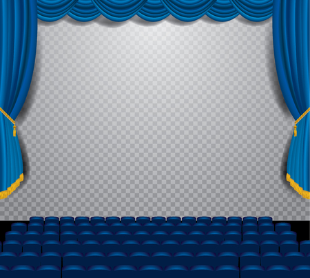 transparent empty stage with blue curtain, show business editable  transparent shadowのイラスト素材