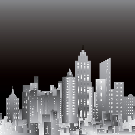 abstract city template, black and white layout with cityscape nightのイラスト素材