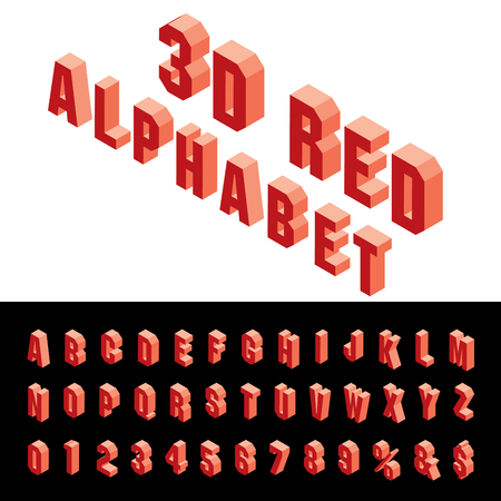 3D isometric red alphabet, grouped and editableのイラスト素材