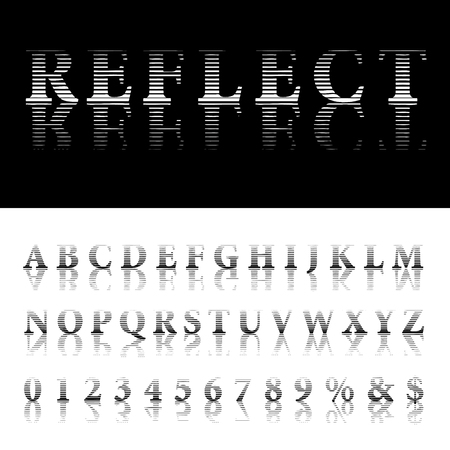 Vector alphabet, linear halftone raster with reflectionのイラスト素材