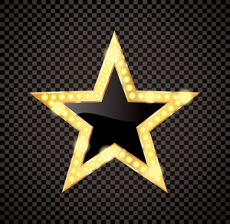 golden star with bulb lamps on transparent background, enertainment and show bussiness success symbolのイラスト素材