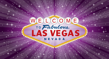 Vector transparent sign of las vegas with stars and burst on night purple background, layered and fully editableのイラスト素材