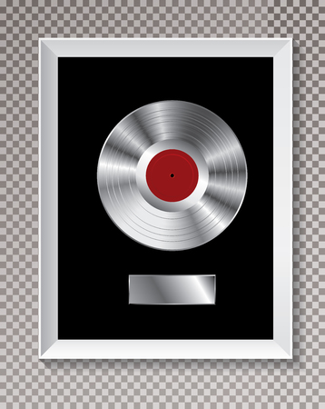 platinum LP record in white frame, vector editable illustration with transparent shadow.のイラスト素材