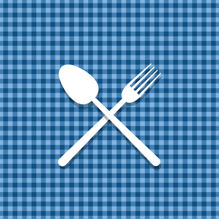 spoon and fork on blue tablecloth, vector menu restaurant templateのイラスト素材