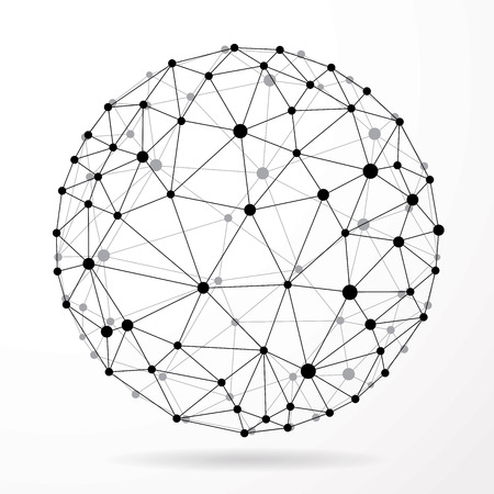 abstract transparent wireframe triangulated sphere, low poly connection symbol, vector illustrationのイラスト素材