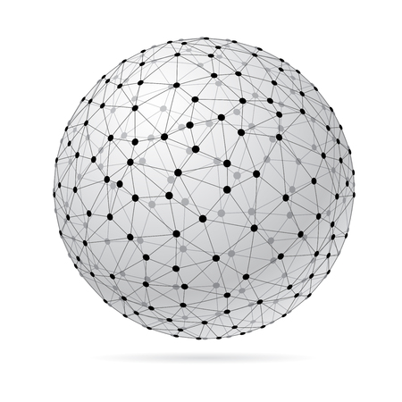 abstract transparent wireframe triangulated sphere, low poly connection symbol, vector illustrationのイラスト素材