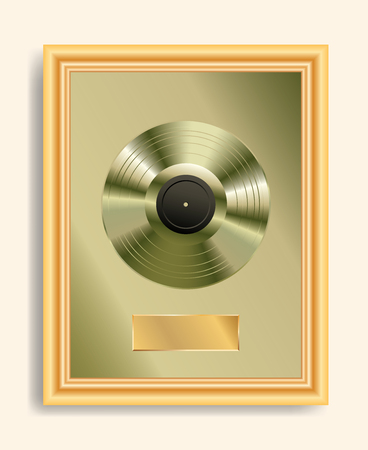 blank golden LP in golden frame, vector illustration, vector backgroundのイラスト素材