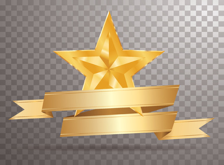 golden star with blank golden bannerのイラスト素材