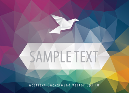 triangle frame in rainbow colors, colorful vector abstract background with flying paper birdのイラスト素材
