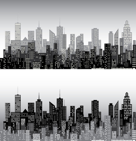 Modern City skyline, city silhouette, vector illustration in two variations of flat designのイラスト素材