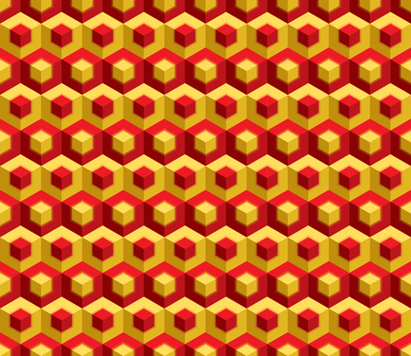 simple vector 3d cubes background in red and yellow colors, seamless repeating illustrationのイラスト素材