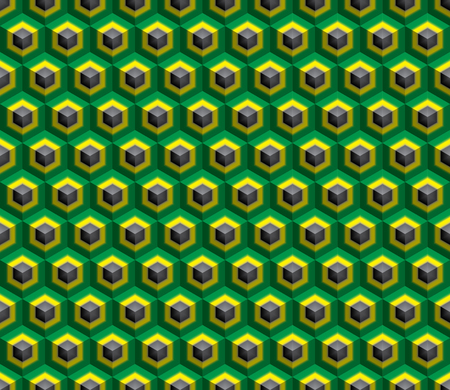 simple vector 3d black, yellow and green cubes, seamless repeating illustrationのイラスト素材
