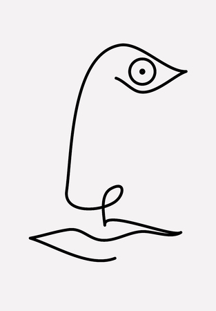 simple line drawing of girls face, vector illustrationのイラスト素材