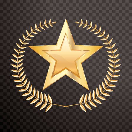 golden laurel wreath with golden star, vector editable and layered illustrationのイラスト素材