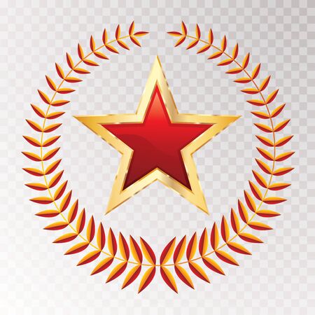 laurel wreath with red golden star, vector editable and layered illustrationのイラスト素材
