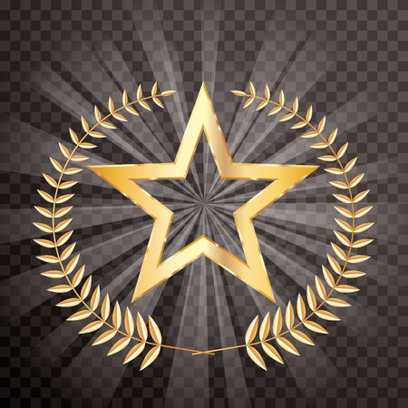 golden laurel wreath with golden star on transparent burst, vector editable and layered illustrationのイラスト素材