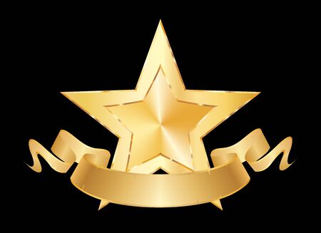 golden star with blank golden banner, commercial success iconのイラスト素材