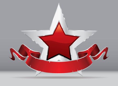 silver red star with blank banner, commercial success iconのイラスト素材