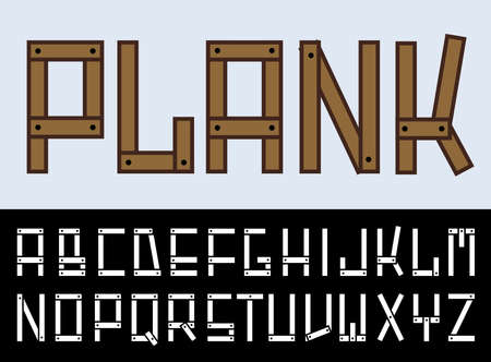 vector alphabet with wooden planks and nailsのイラスト素材