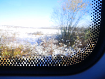 train window with dots on borderの写真素材