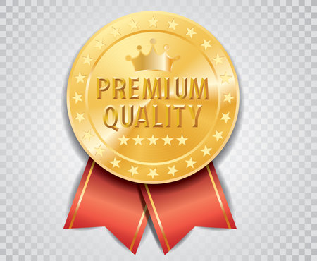 golden medal with red ribbons, vector illustrationのイラスト素材